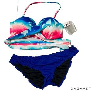 NWT Victoria’s Secret Pink Bikini Swimsuit Swim scrunch bottoms American‎ flag M